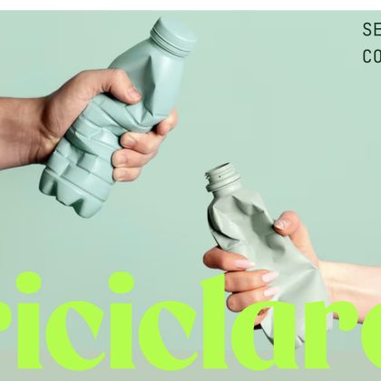 Brand renewal for IAM RSM: the image represents the homepage of the IAMRSM website. The title, “As Simple as Recycling,” accompanies an image of two plastic bottles being crushed by a powerful grip, symbolizing a strong commitment to building a better future.